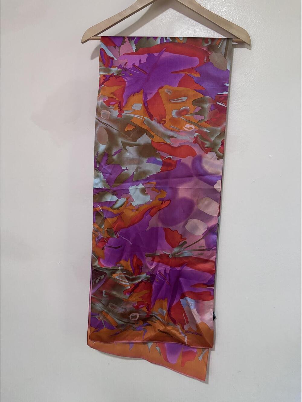 Cynthia Rowley 100% Silk Vintage Scarf Abstract Watercolor 14" x‎ 68"